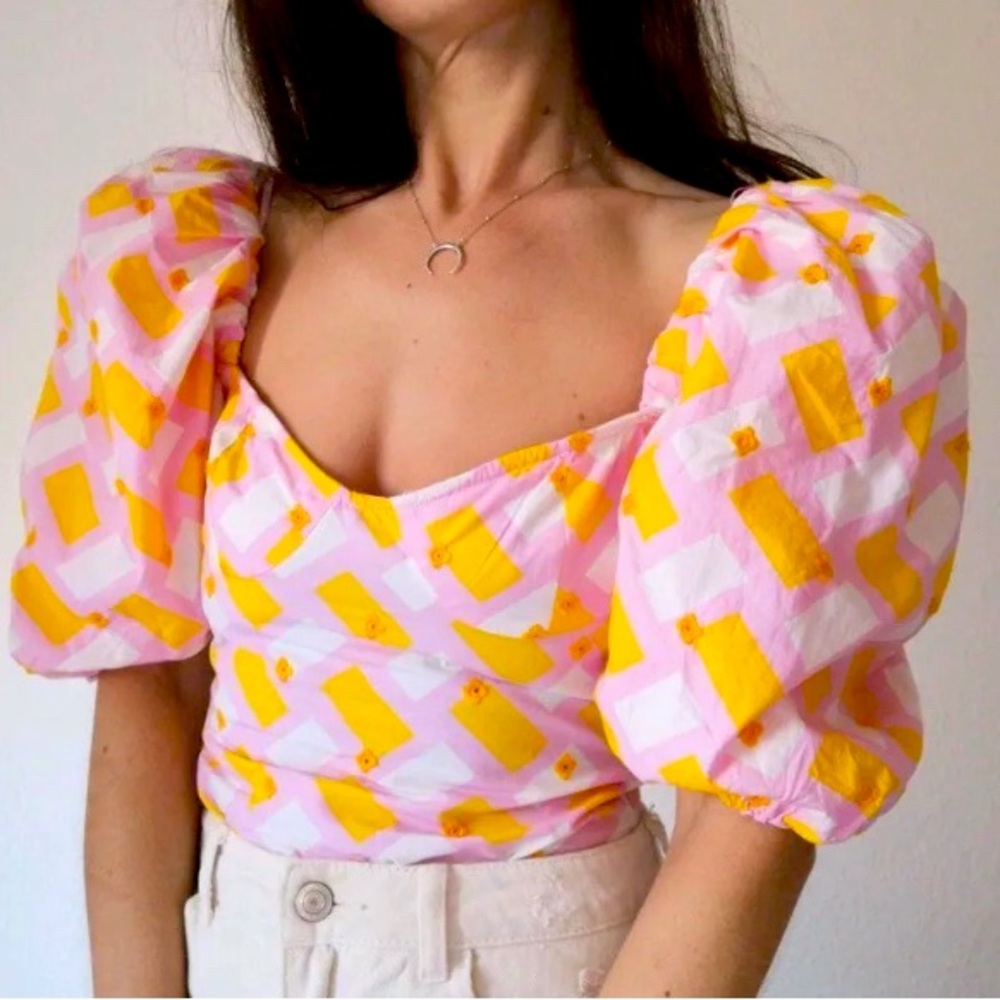 Zara Pink and Yellow Patterned Bodysuit